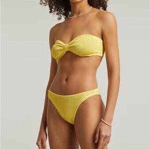 Hunza G Yellow Bikini Set Jean Bandeau Strapless Crinkle Flora Cute As-Is